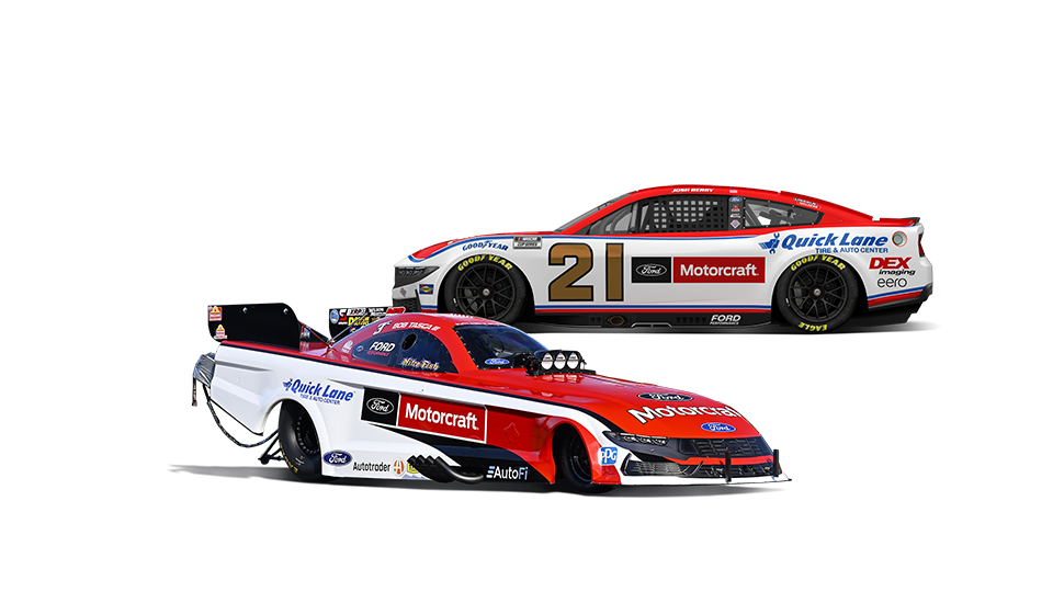 Two Motorcraft race cars.