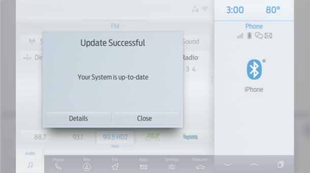 A notification on a SYNC screen showing an "Update Successful" message.