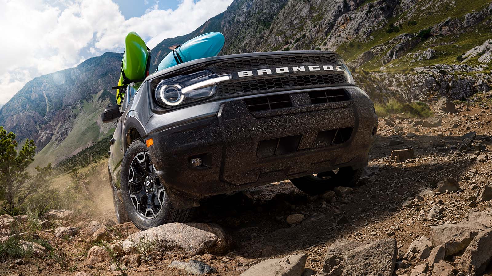 A Bronco Sport® SUV crawls a rocky mountain passage.