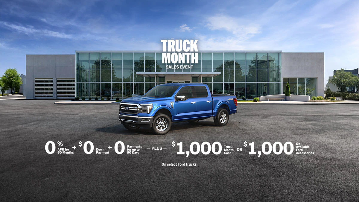 The F-150® truck parked outside a dealership.